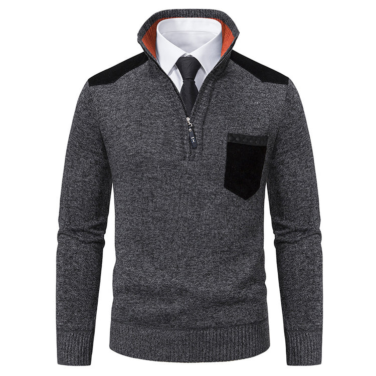 Pullover Men Sweater Thick Polo Shirts Korean Half Zipper