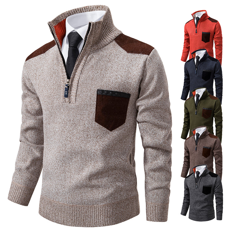 Pullover Men Sweater Thick Polo Shirts Korean Half Zipper