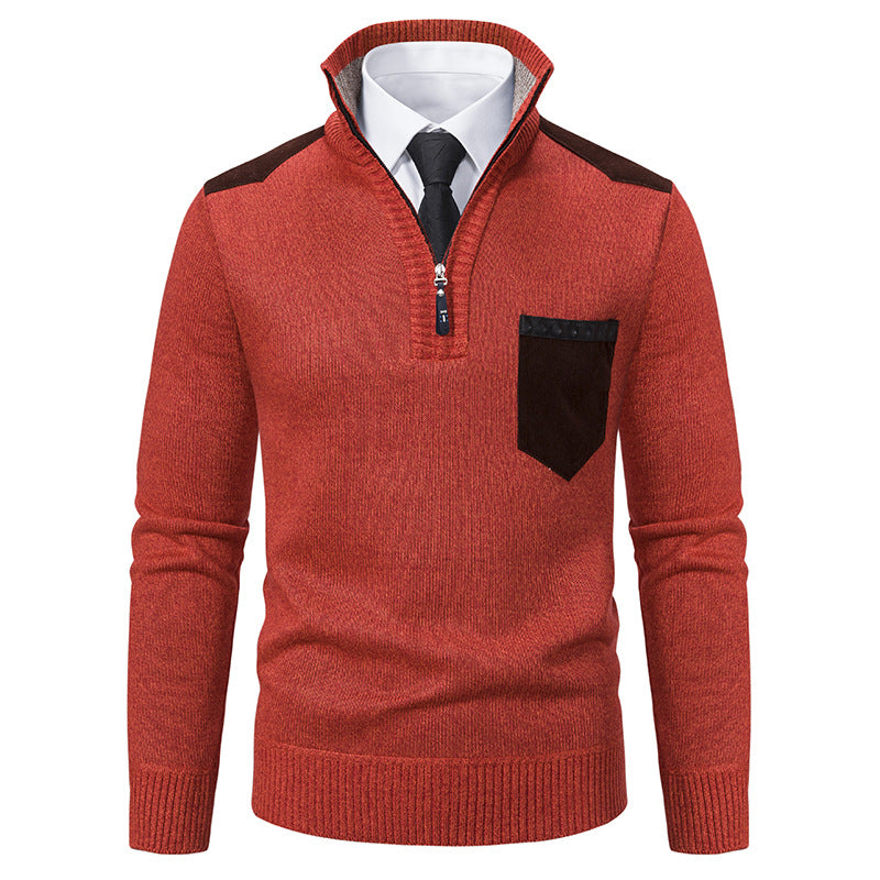 Pullover Men Sweater Thick Polo Shirts Korean Half Zipper
