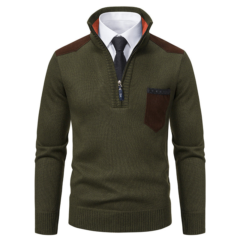 Pullover Men Sweater Thick Polo Shirts Korean Half Zipper
