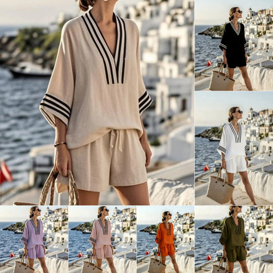 2 Piece Set Half Sleeve Oversize Pullover Top And Short Pants Summer Casual Women Patchwork Pocket Set Outfits Women&