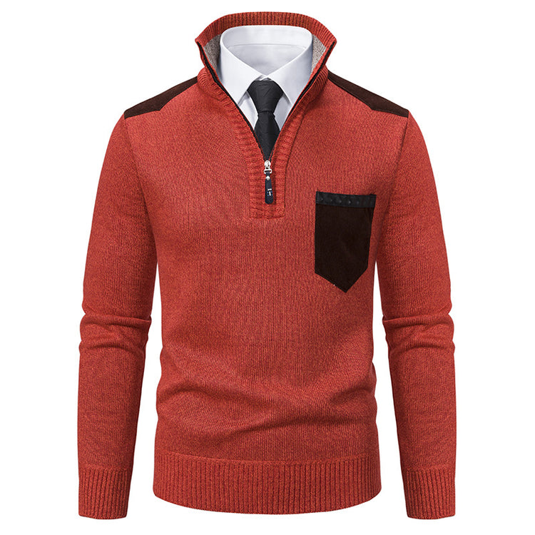 Pullover Men Sweater Thick Polo Shirts Korean Half Zipper