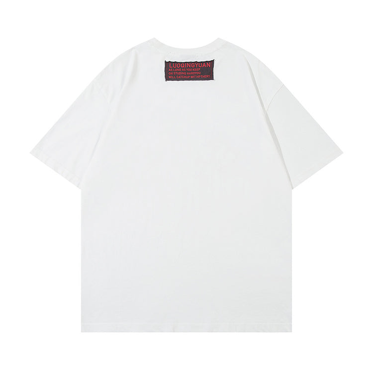 Letter Affixed Cloth Embroidered Printed Short Sleeve Men