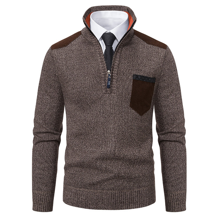 Pullover Men Sweater Thick Polo Shirts Korean Half Zipper