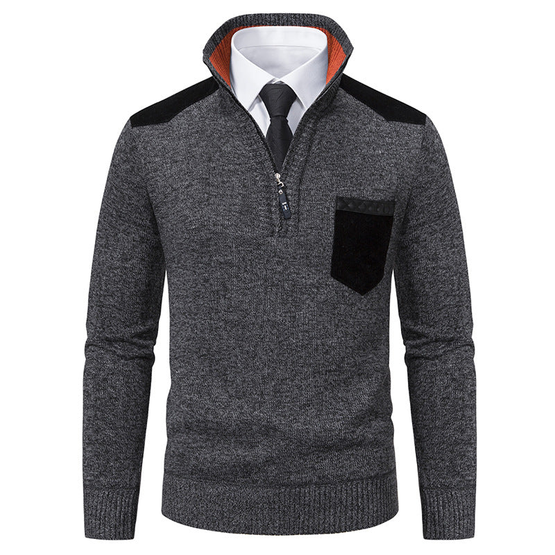 Pullover Men Sweater Thick Polo Shirts Korean Half Zipper