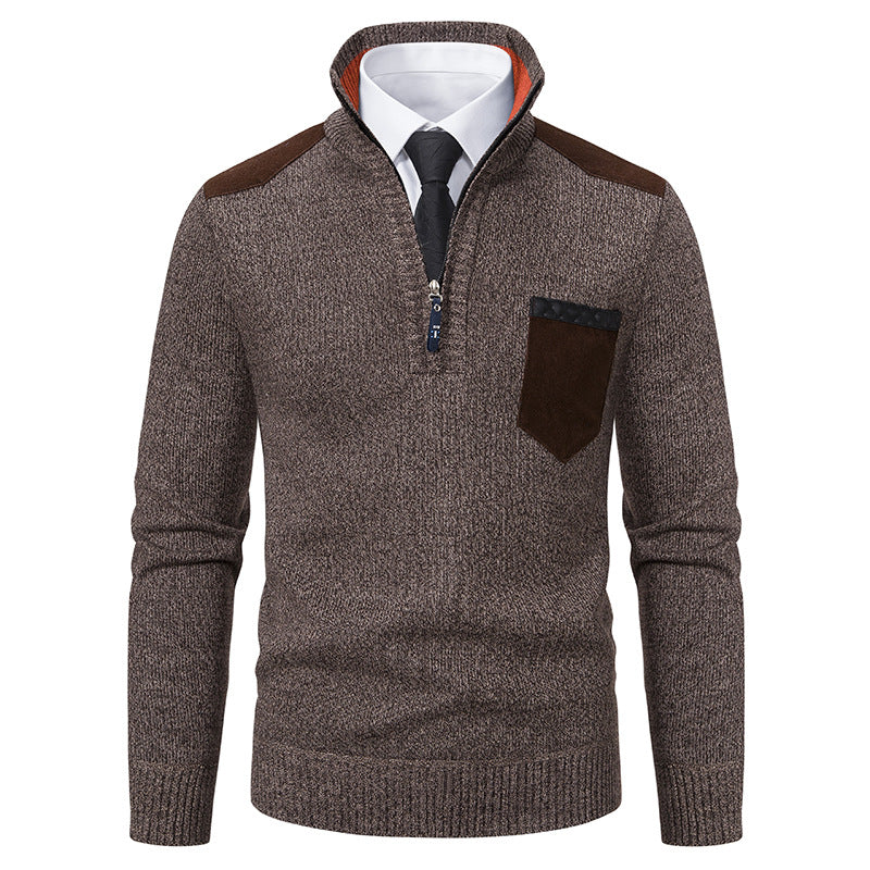 Pullover Men Sweater Thick Polo Shirts Korean Half Zipper