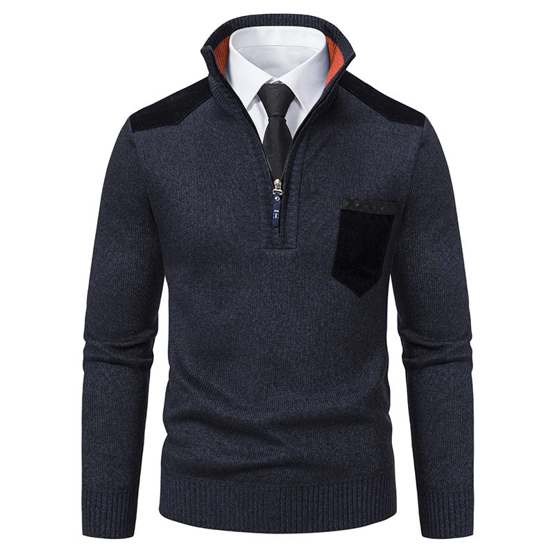Pullover Men Sweater Thick Polo Shirts Korean Half Zipper