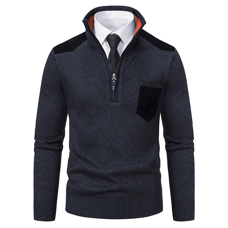 Pullover Men Sweater Thick Polo Shirts Korean Half Zipper