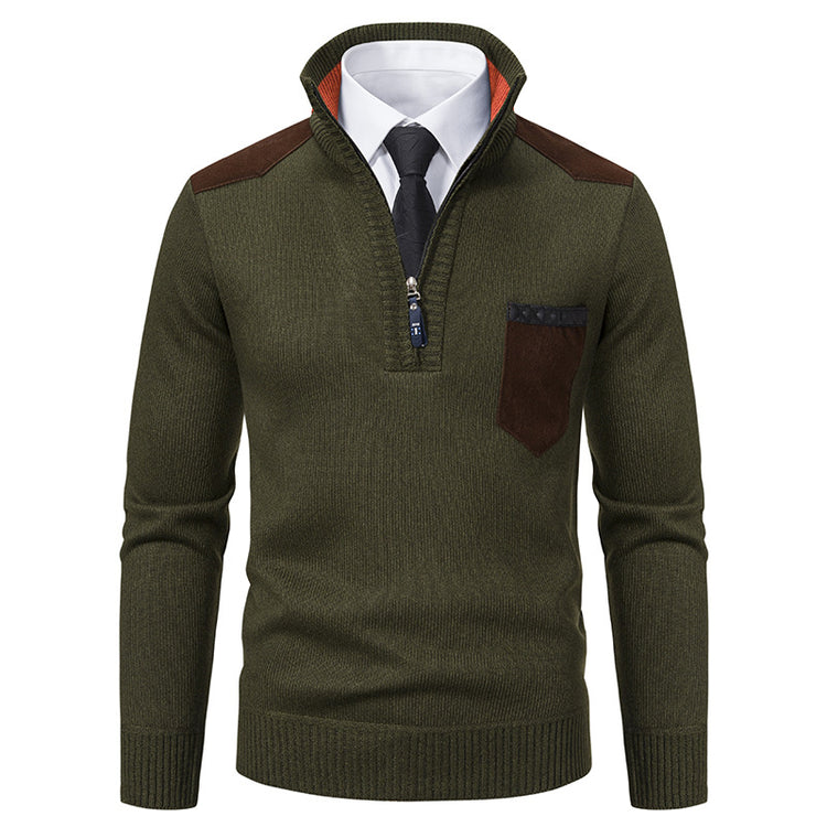 Pullover Men Sweater Thick Polo Shirts Korean Half Zipper