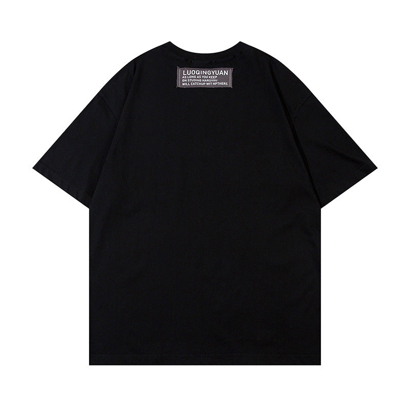 Letter Affixed Cloth Embroidered Printed Short Sleeve Men