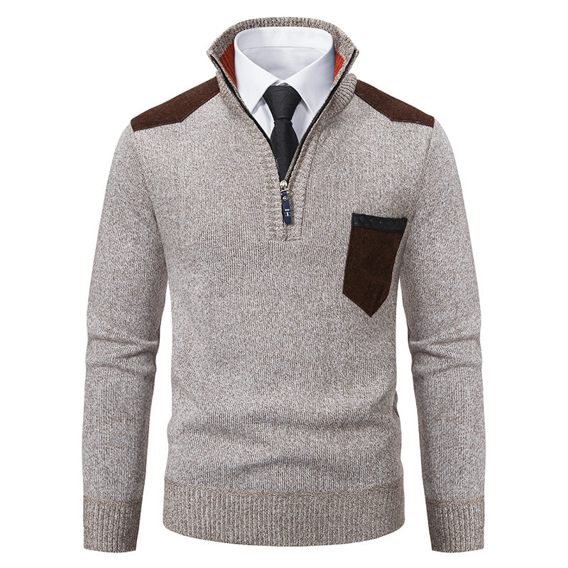 Pullover Men Sweater Thick Polo Shirts Korean Half Zipper
